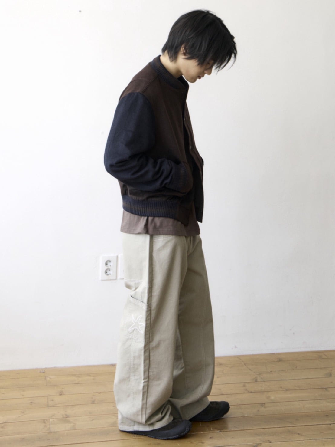 【THECOLDESTMOMENT】TCM mini logo varsity jacket