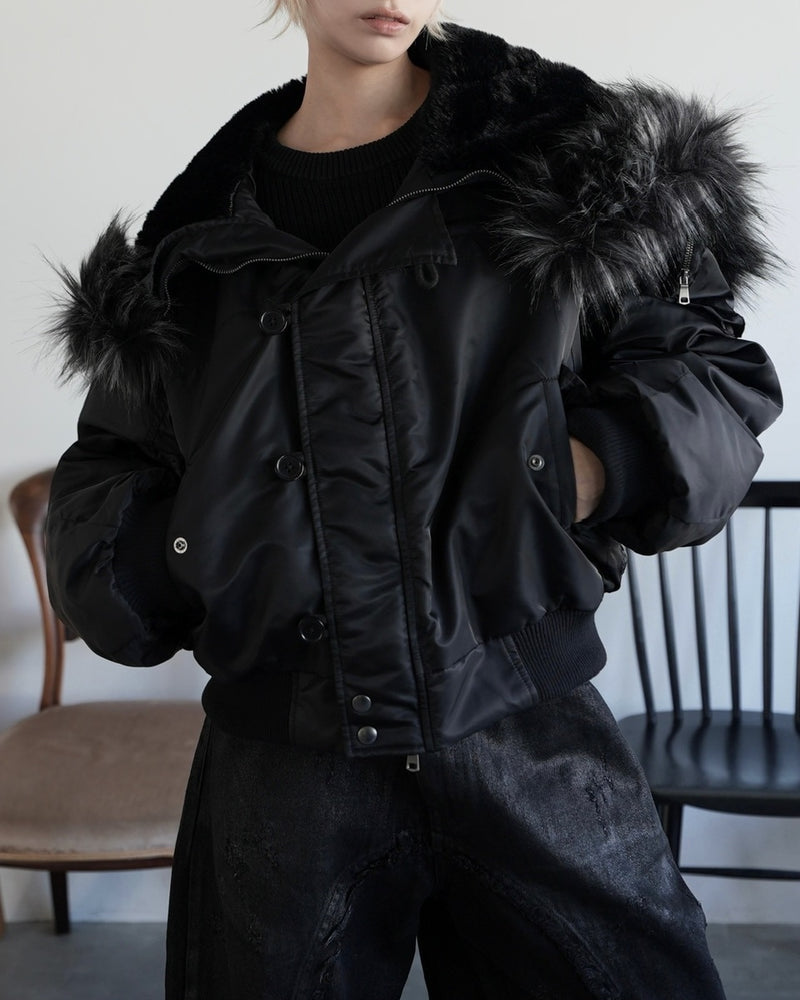 【CHIKASHITSU PLUS HIGH】N-2B cropped hood blouson (nylon)