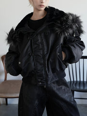 【CHIKASHITSU PLUS HIGH】N-2B cropped hood blouson (nylon)