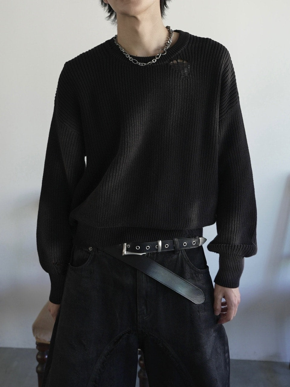 【CHIKASHITSU PLUS HIGH】Cropped spray dyeing knit