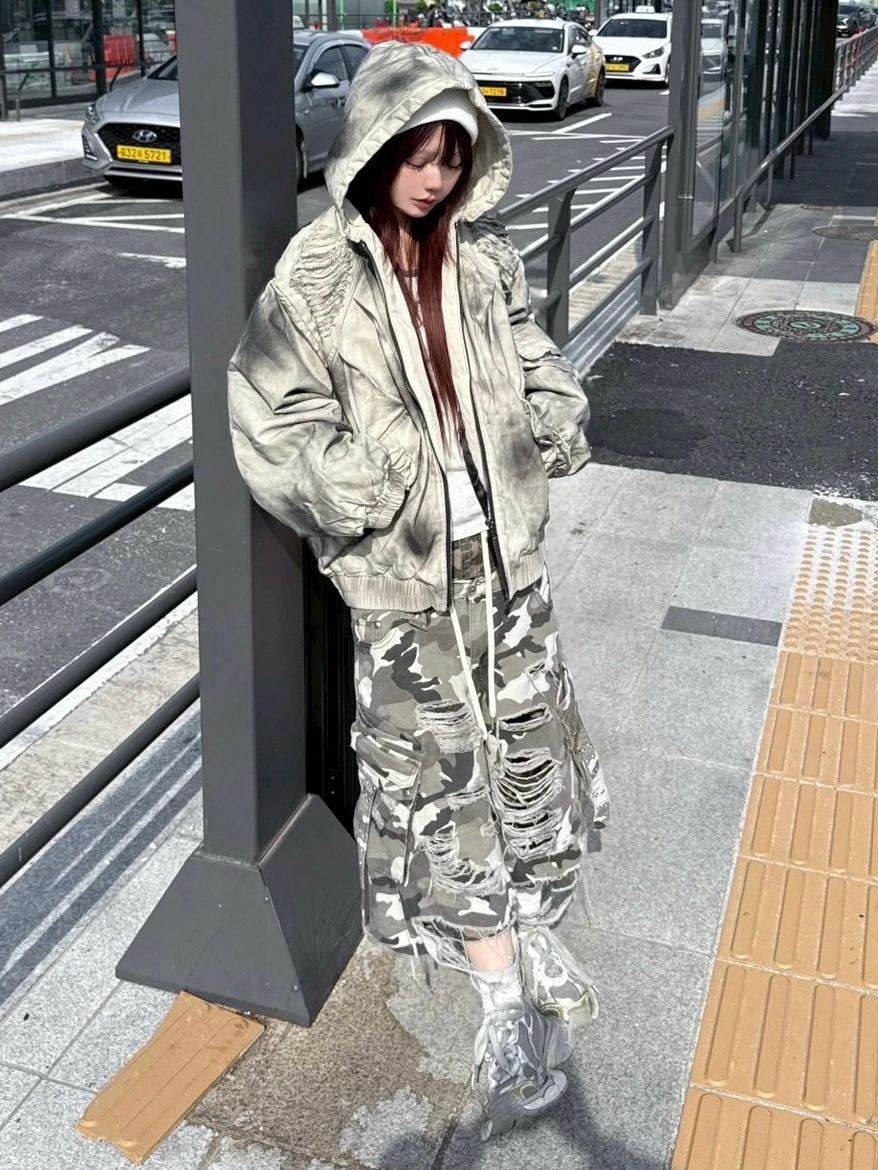 受注制【Never mind the XU】damage hood jacket / 【ネバーマインドザエックスユー】ダメージフードジャケット