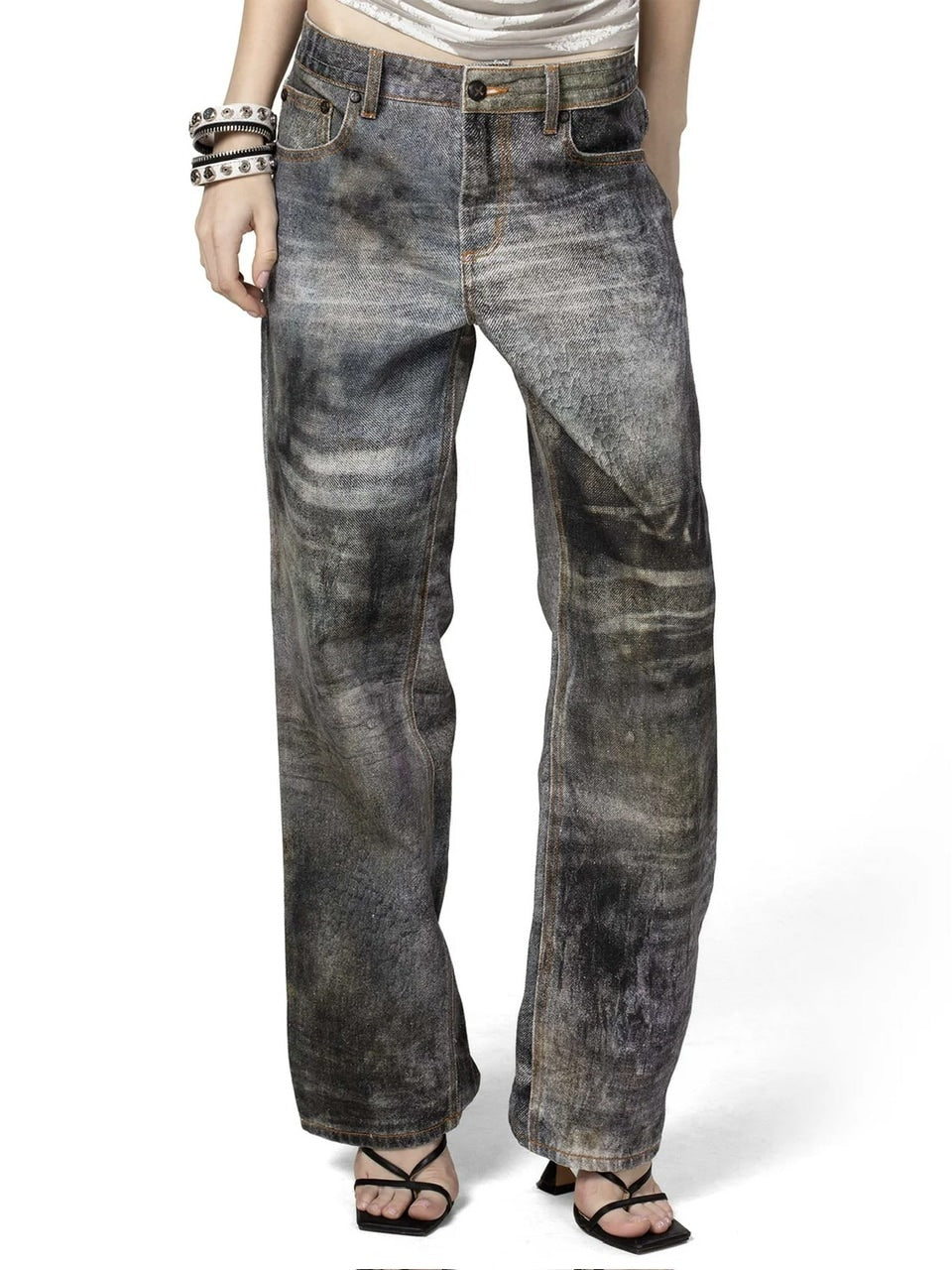 【RACER WORLDWIDE】Mud-Printed Denim Pants
