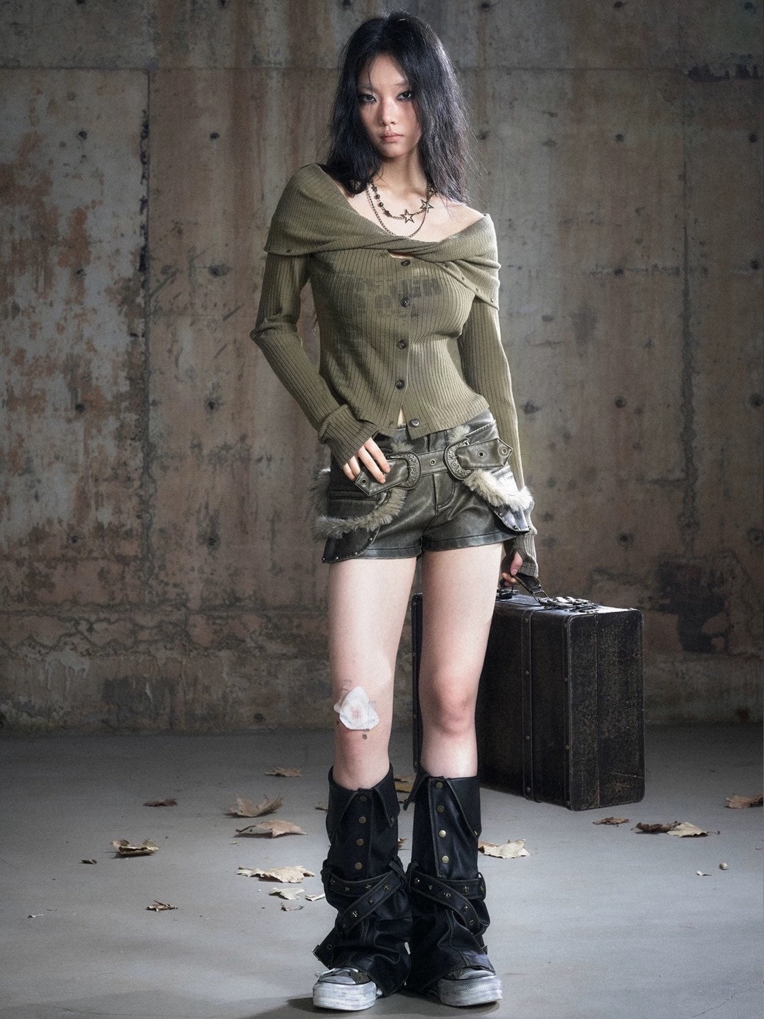 【Cest Nous】Off Shoulder Print Top / 【セヌー】オフショルダープリント長袖トップス