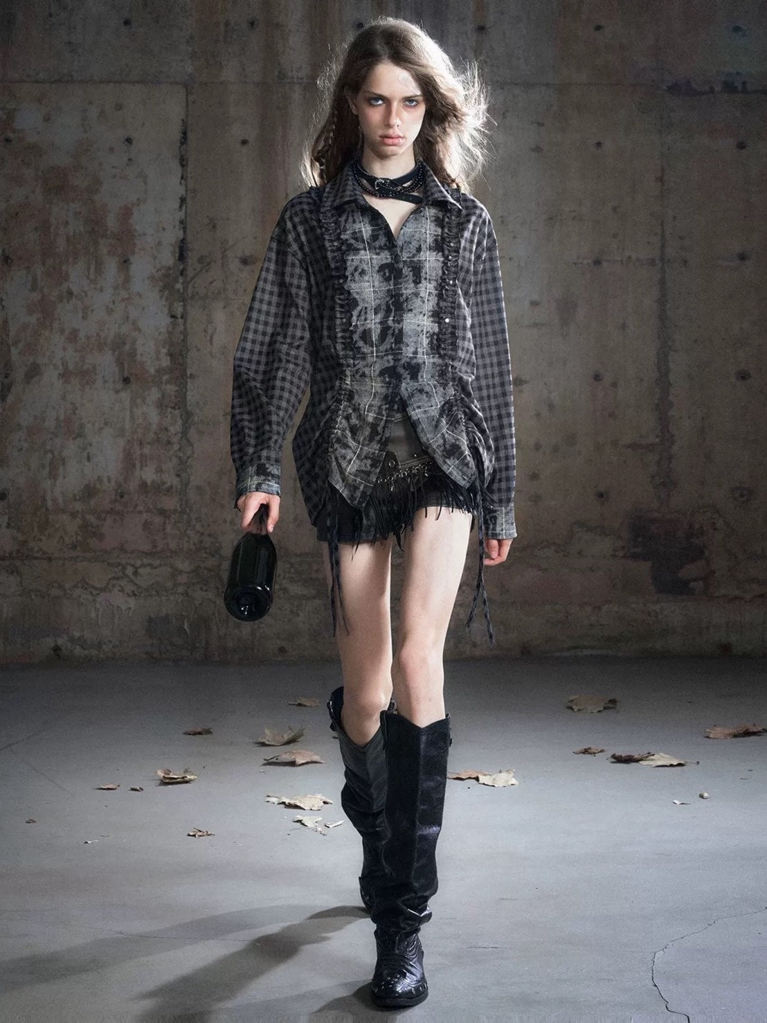 【Cest Nous】Plaid Patchwork Blouse / 【セヌー】パッチワークフリルシャツ