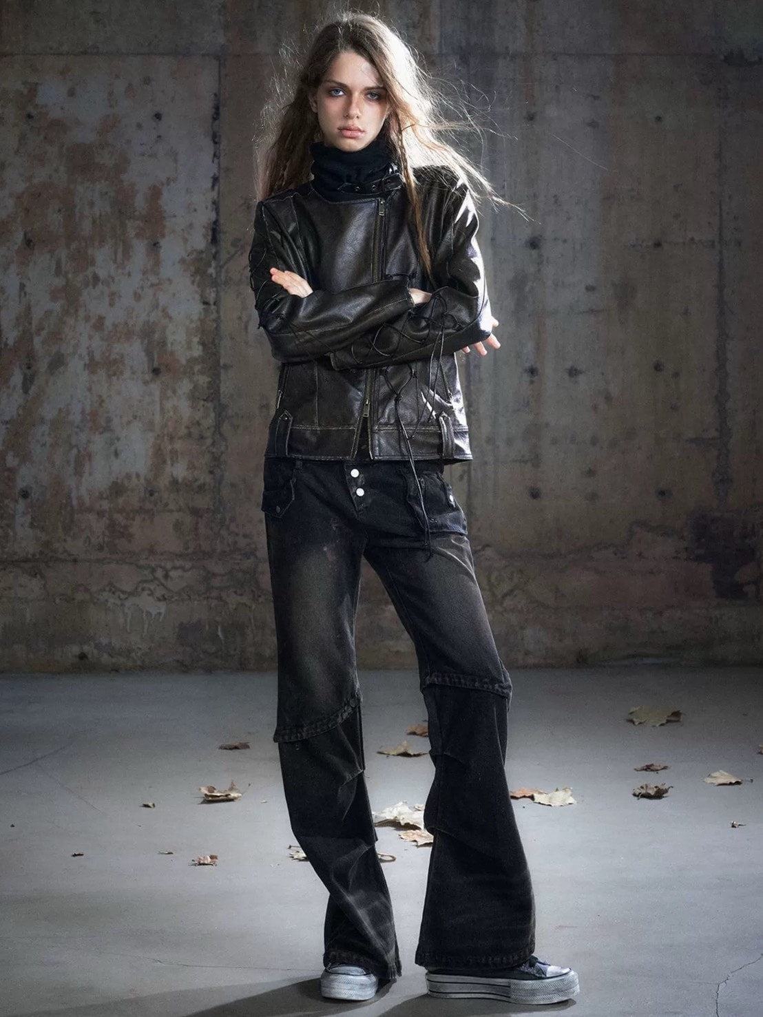 【Cest Nous】Lace-up Non-leather Jacket / 【セヌー】ハイネックコーティングレースアップジャケット