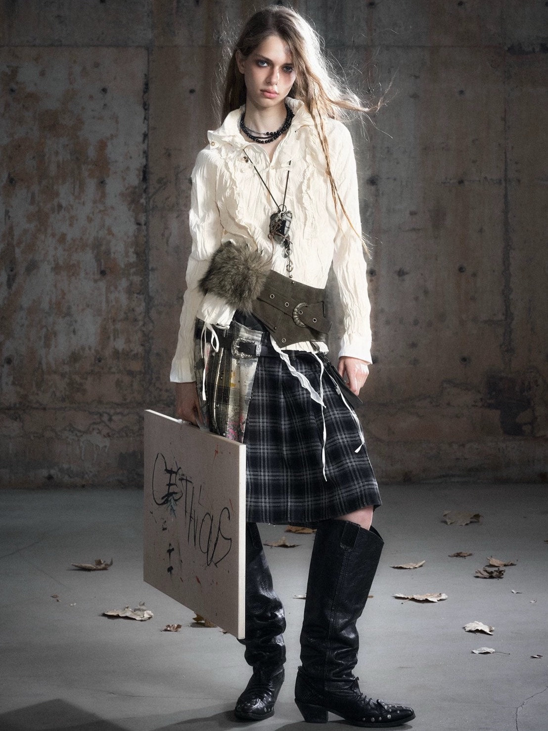 【Cest Nous】Brown Waist Belt / 【セヌー】ポケット付きファーポイントベルト