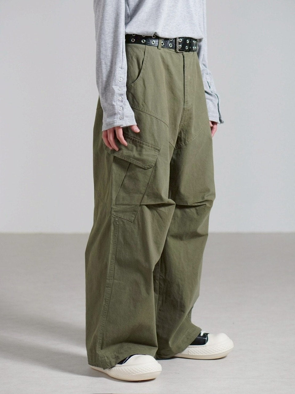 受注制【Chikashitsu +】rib cotton curve cargo pants (3color