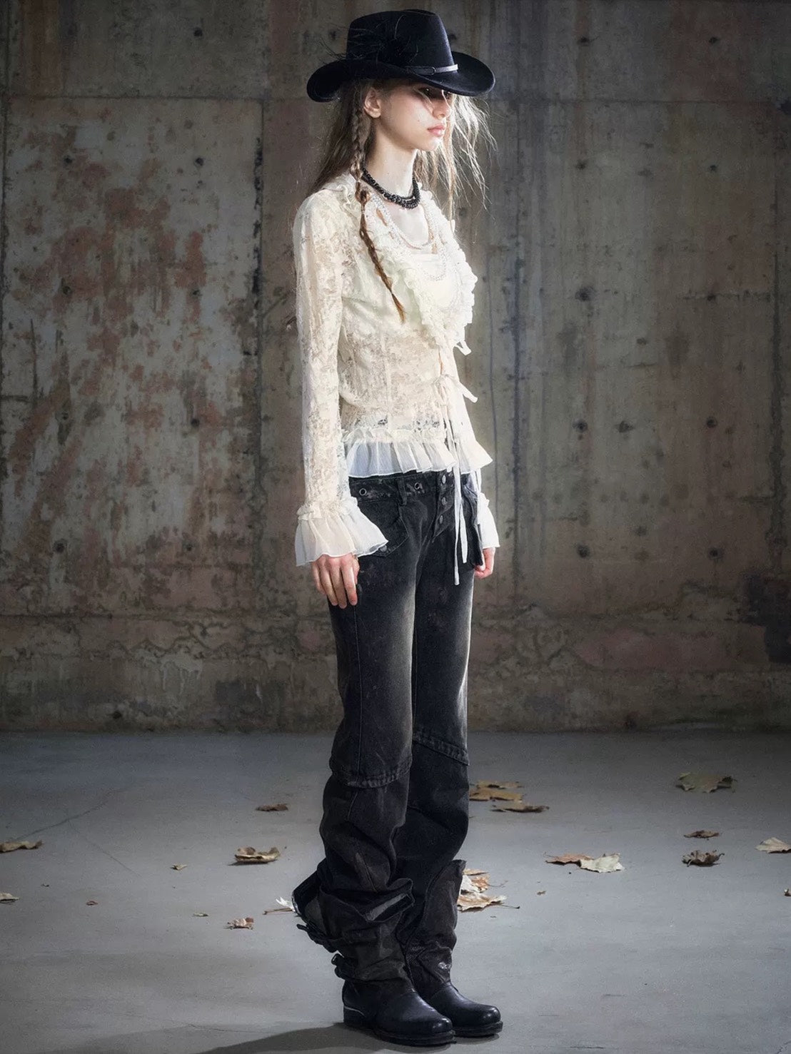 【Cest Nous】Dirty Wash Double Waist Jeans / 【セヌー】ダーティーウォッシュダブルウエストデニムパンツ"