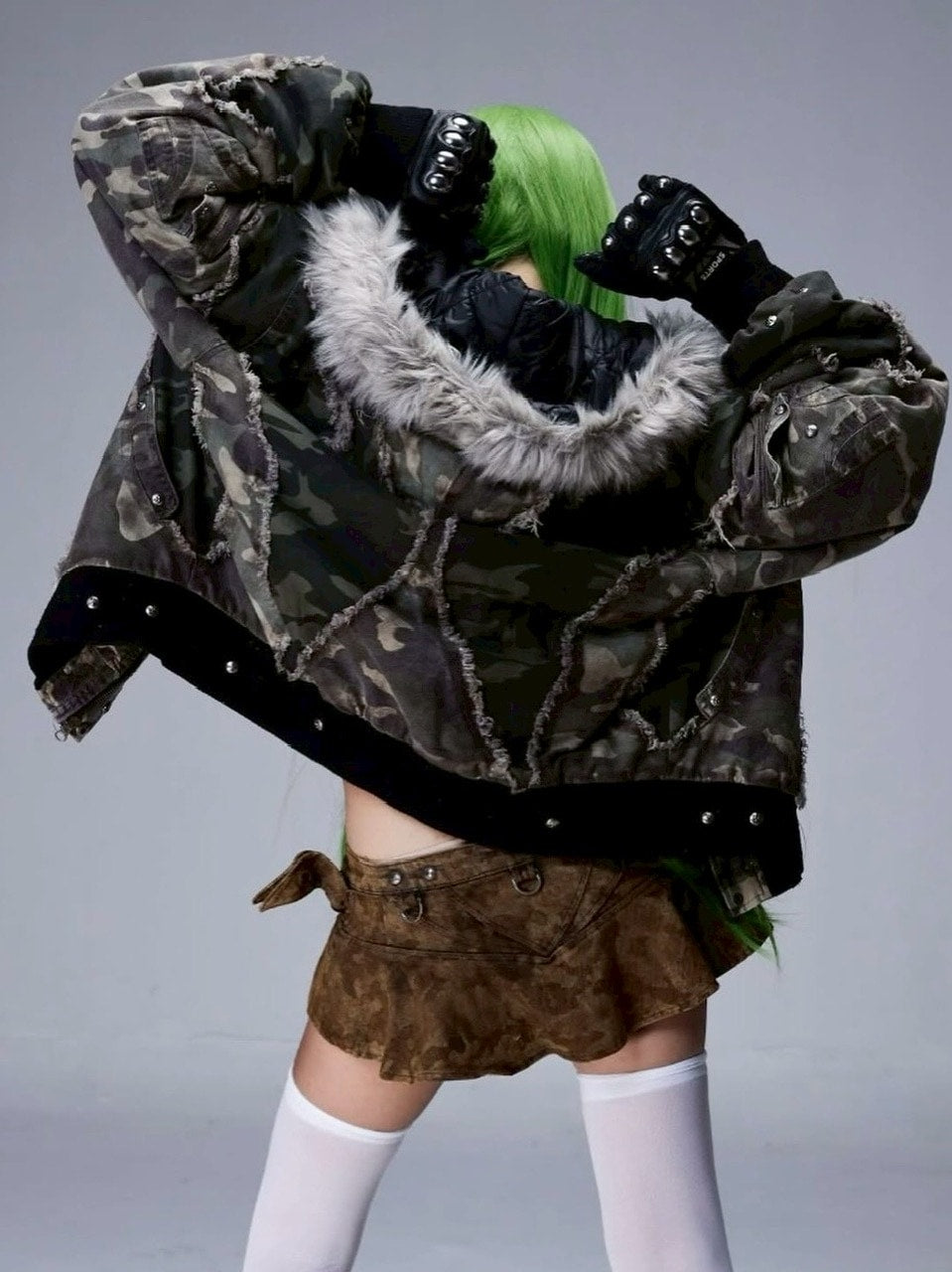 【Cozy world Wide】005 CHAOS DREAM WAXED CAMO SKIRT / 【コージーワールドワイド】スタッズカモミニスカート