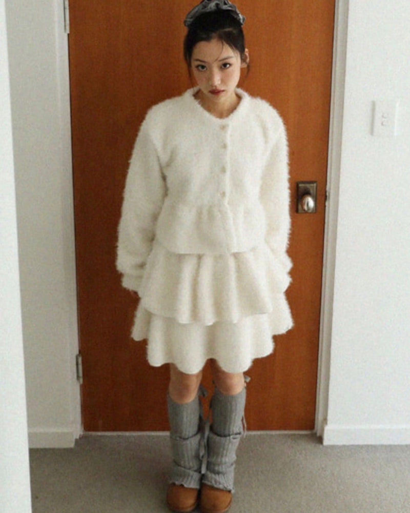 12/21 20:00 発売【Uglyshadow】BOUCLE RUFFLE KNIT CARDIGAN