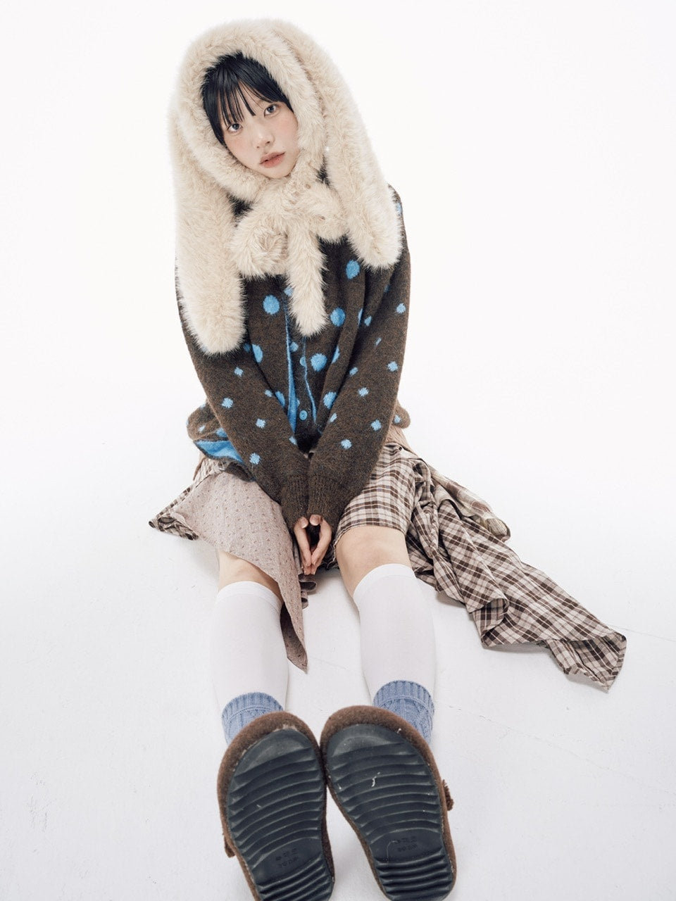 国際配送【Nerd out XU】dot muffler Knit cardigan / 【ナードアウトエックスユー】ドットマフラーニットカーディガン