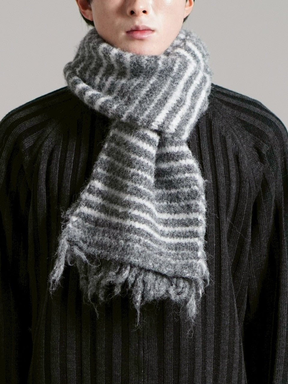 受注制【Chikashitsu +】jelly wool border muffler / 【チカシツプラス】ジェリーウールボーダーマフラー (4color)