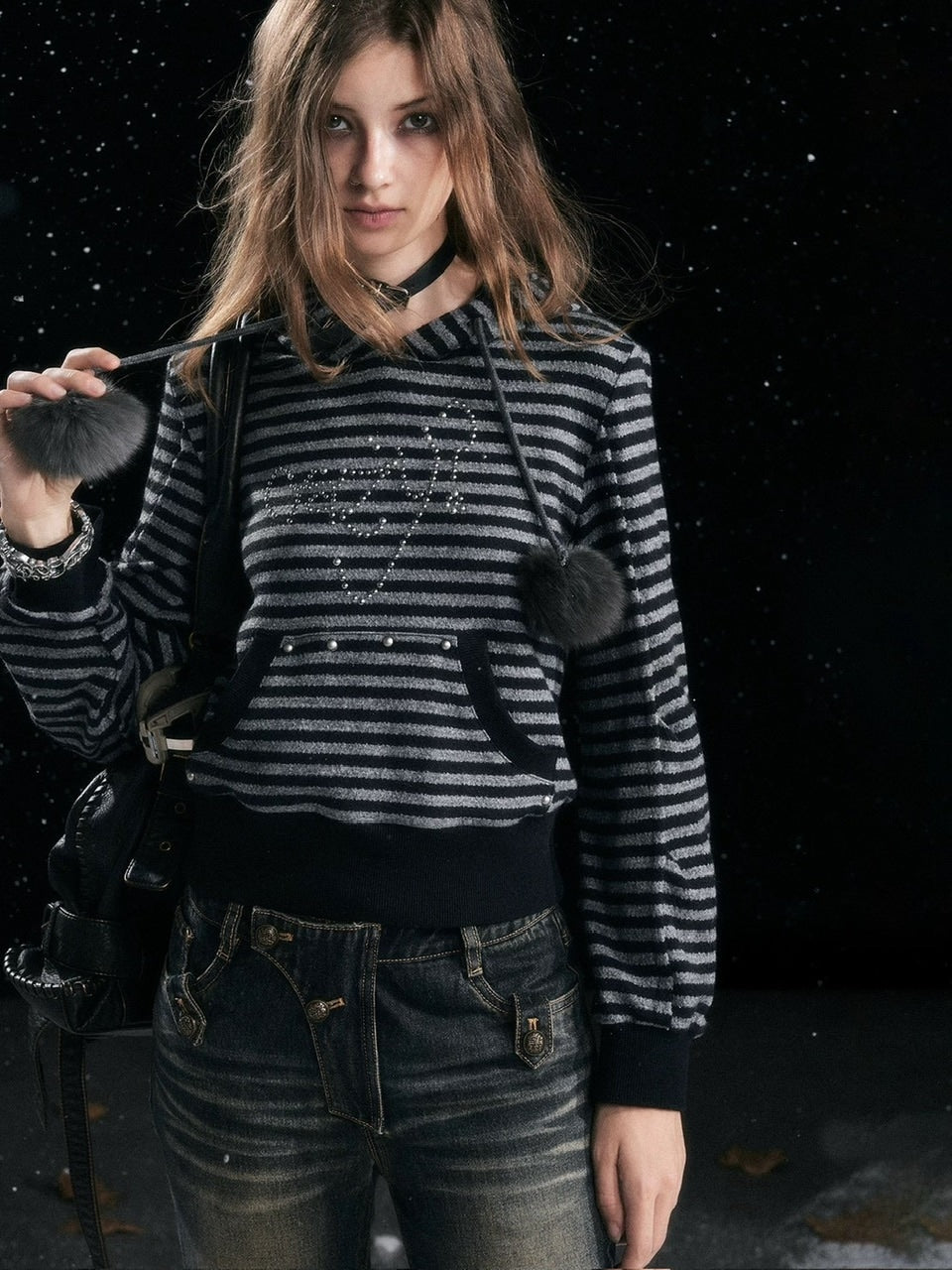 【Cest Nous】Striped cat-ear Striped cat-ear pullover parker / 【セヌー】ボーダーキャットイヤープルオーバーパーカー