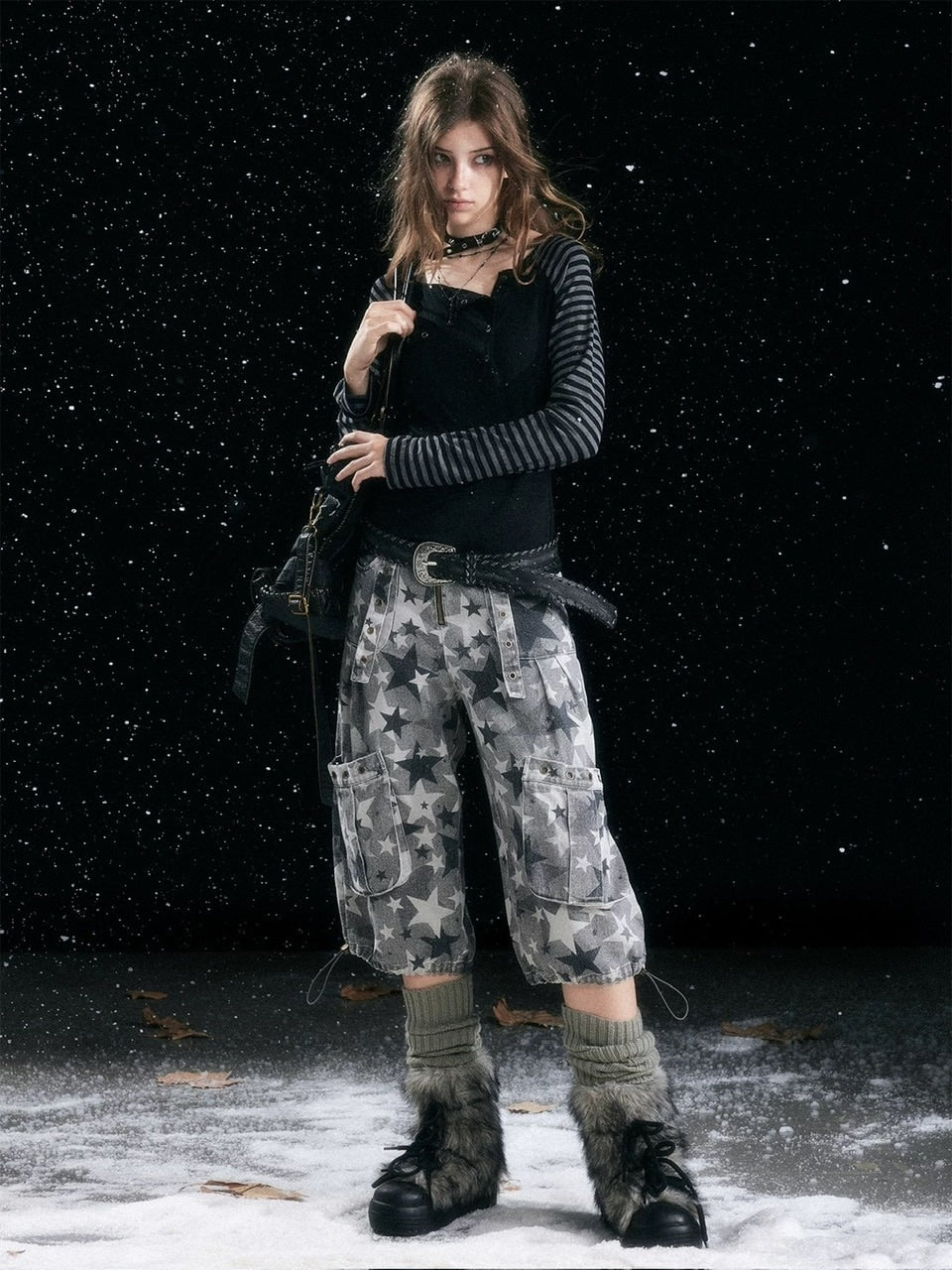 【Cest Nous】Star camouflage capri pants / 【セヌー】スターカモフラージュポケットハーフパンツ