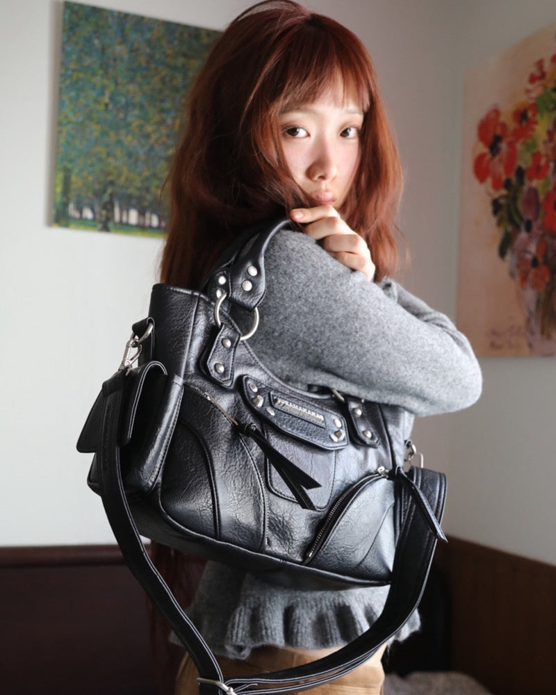 【IUGAMAKARAS】Studded Leather Mini Shoulder Bag