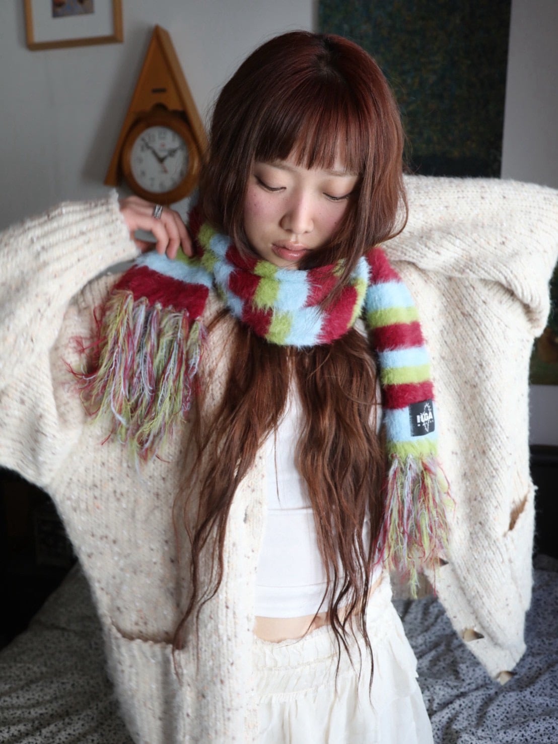【IUGAMAKARAS】Striped Hairy Bold Muffler