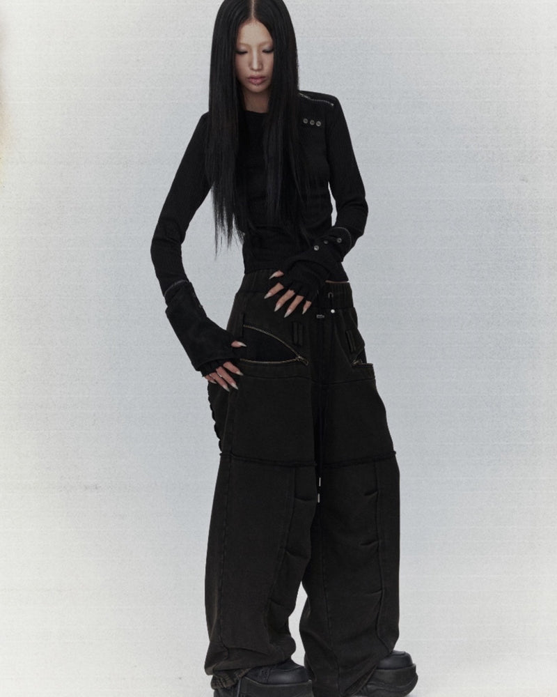 【bonienkiye】Detachable Zipper Leather Top