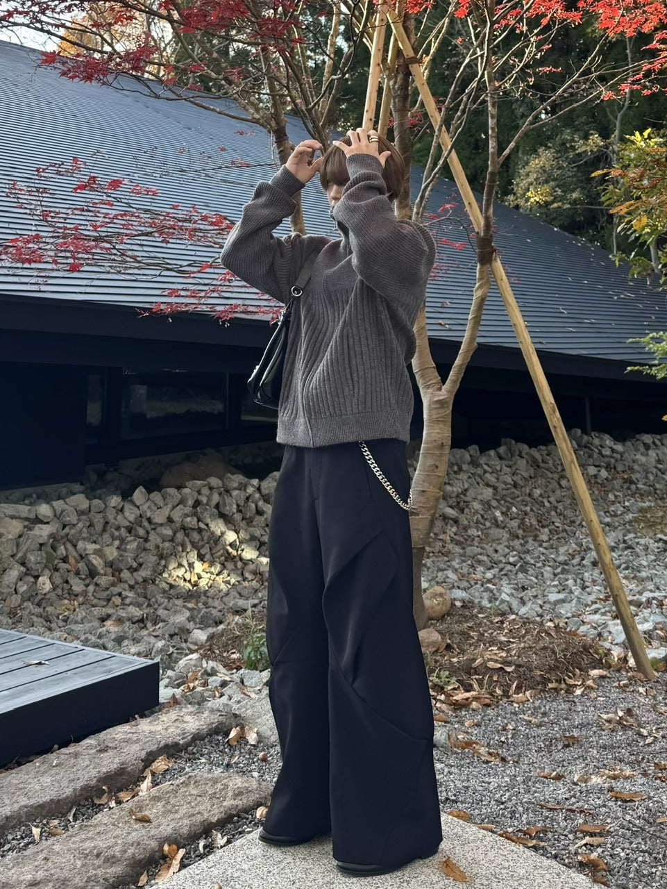 国際配送【RENOL】high neck zip up knit