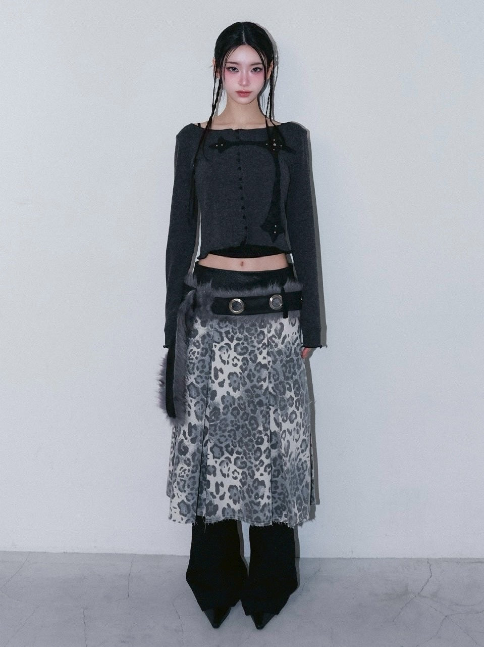 1/2 20;00発売【CHERRYQUIRI】leopard long pleats wrap sk