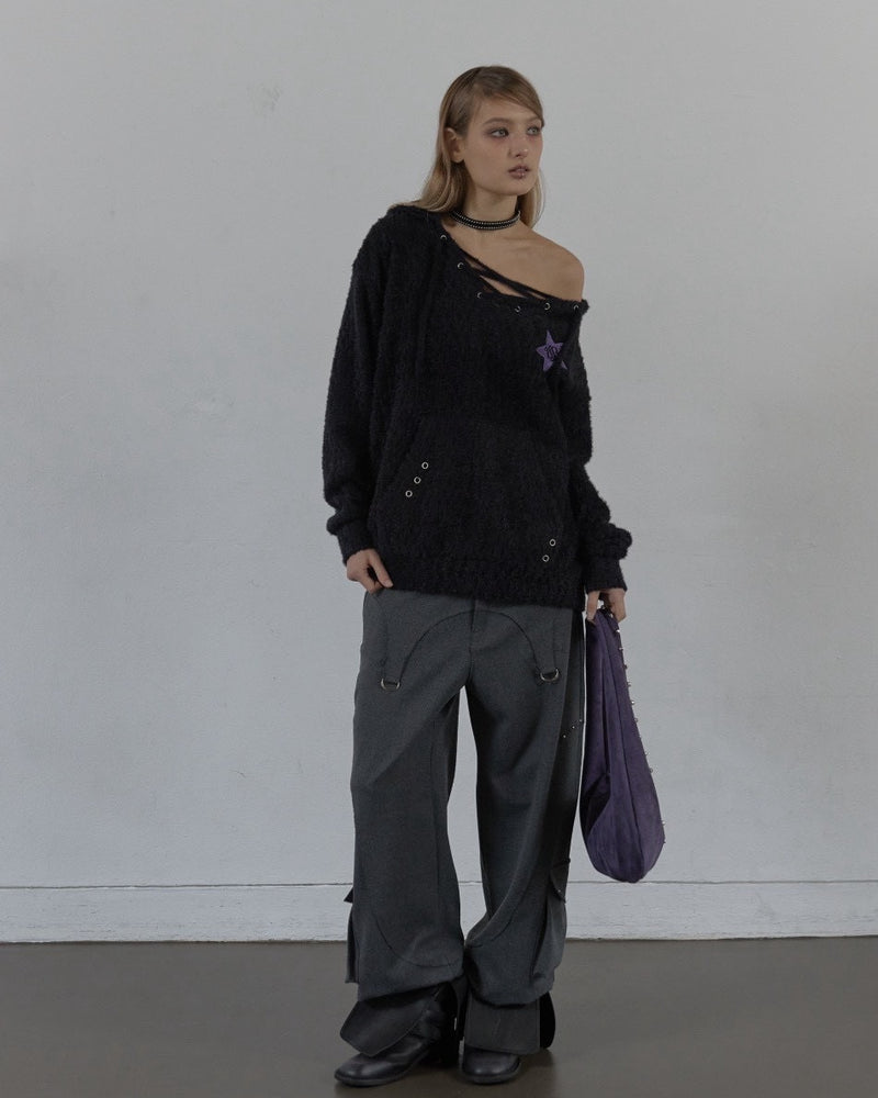 【SETUP‐EXE】HAIRY V-NECK HOODIE / 【セットアップエグゼ】Vネックシャギープルオーバーパーカー