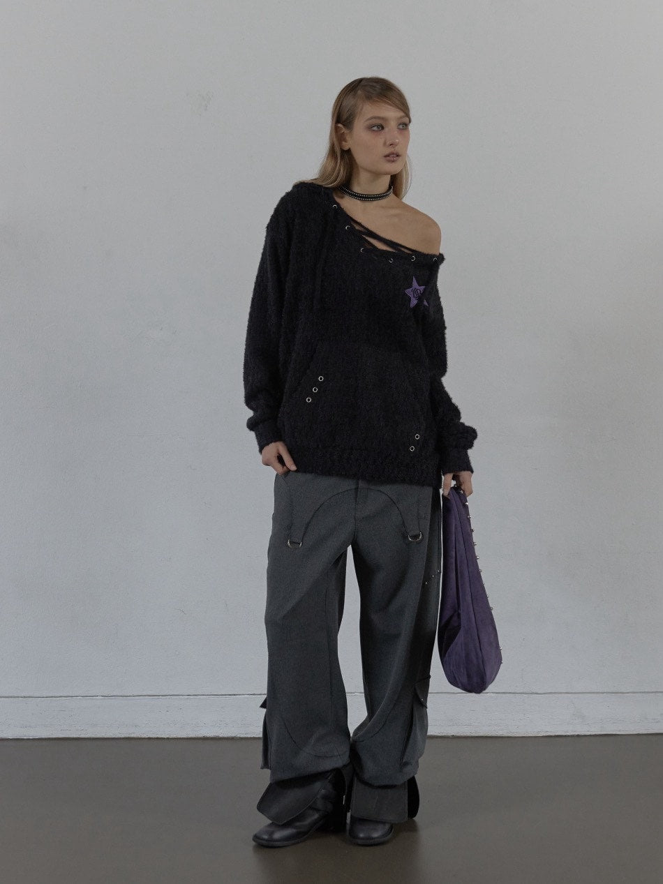 【SETUP‐EXE】HAIRY V-NECK HOODIE / 【セットアップエグゼ】Vネックシャギープルオーバーパーカー