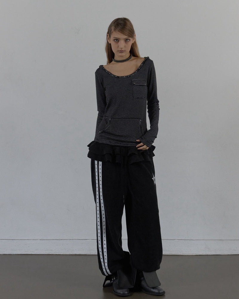 【SETUP‐EXE】SOFT STRIPE HOODIE TOP / 【セットアップエグゼ】ボーダーフード長袖Tシャツ