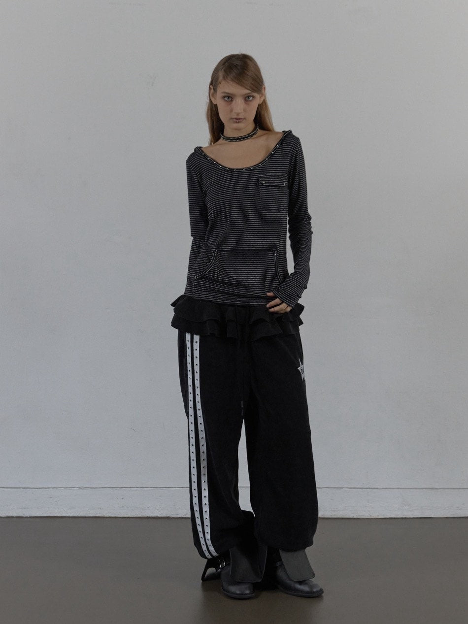 【SETUP‐EXE】SOFT STRIPE HOODIE TOP / 【セットアップエグゼ】ボーダーフード長袖Tシャツ