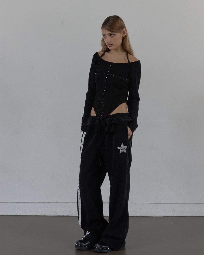 【SETUP‐EXE】WESTERN CROSS TOP / 【セットアップエグゼ】クロスオフショル長袖Tシャツ