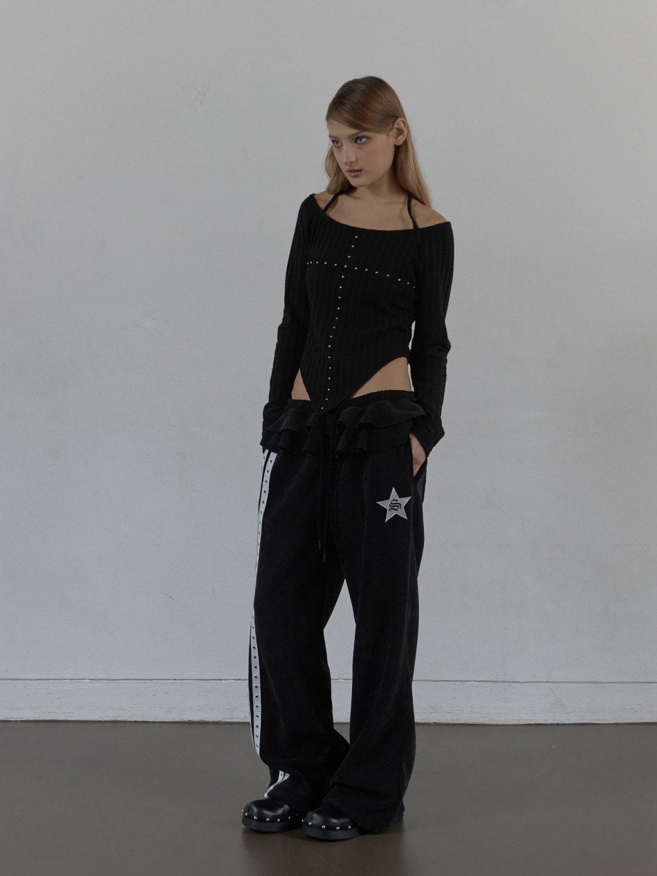 【SETUP‐EXE】WESTERN CROSS TOP / 【セットアップエグゼ】クロスオフショル長袖Tシャツ