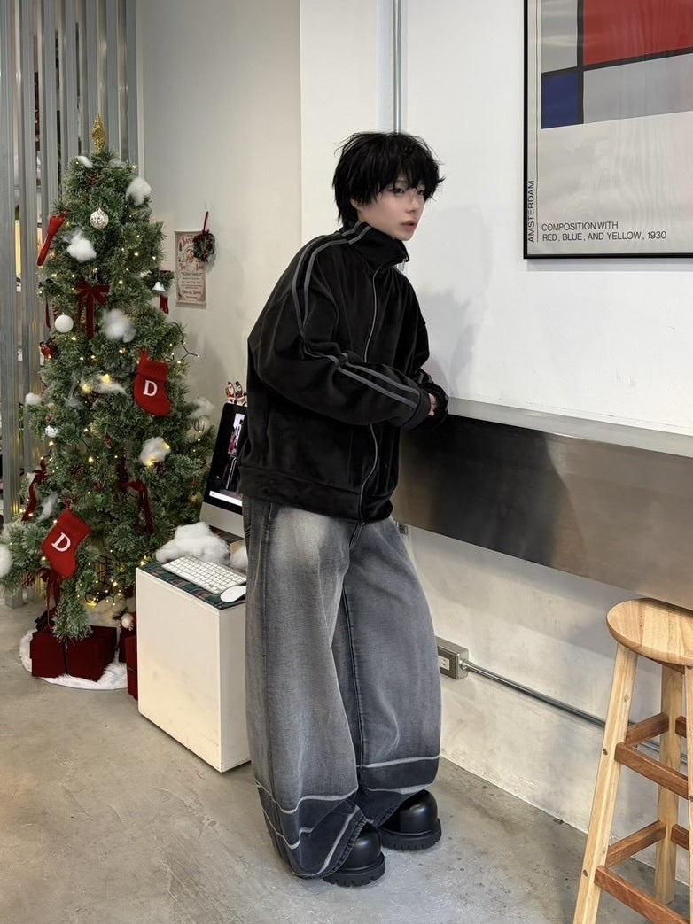 【LUV CODE】heavily washed denim wide pants