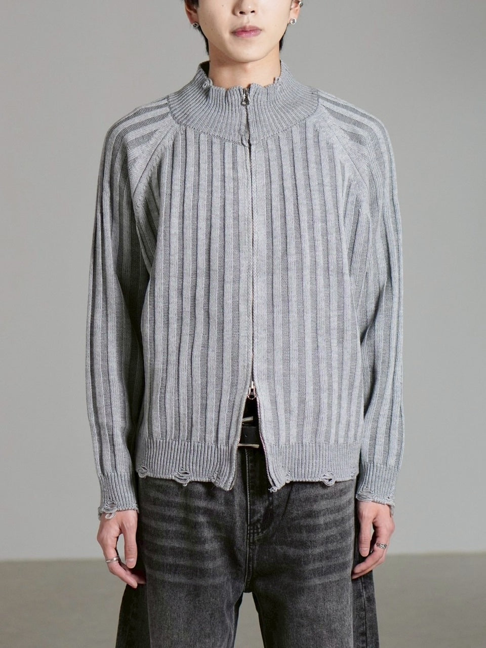 受注制【Chikashitsu +】contrast rib zip up knit / 【チカシツプラス】コントラストリブジップアップニット (2color)