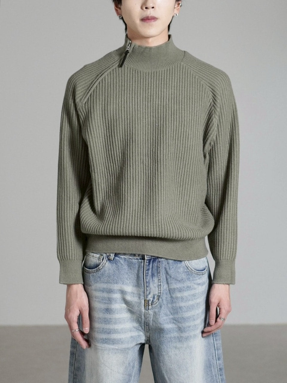 受注制【Chikashitsu +】shoulder zipper rib knit / 【チカシツプラス】ショルダージッパーリブニット (3color)