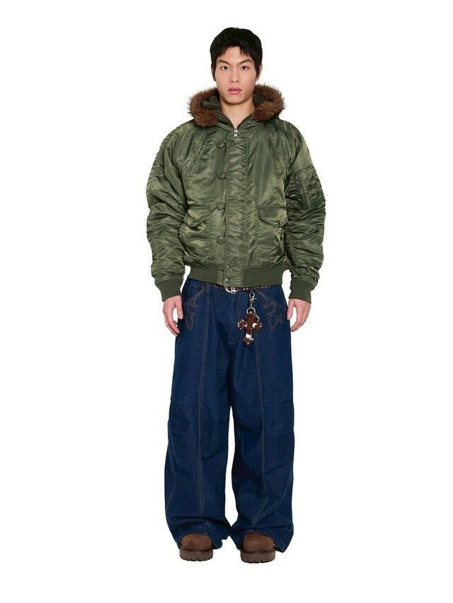 【AAKAM】Hooded Fur MA-1 Jacket