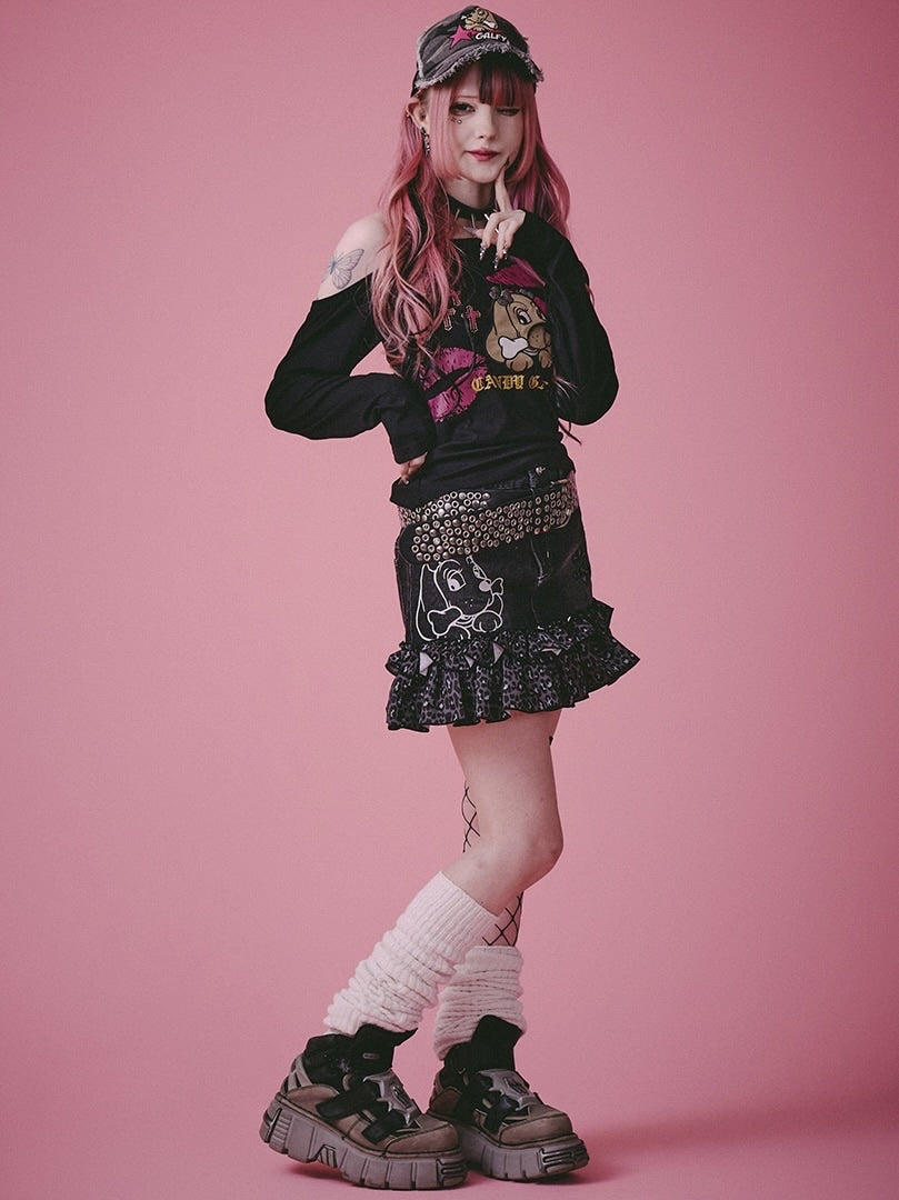 【GALFY】GALちゃんフリフリSK / 【ガルフィー】レオパードフリルデニムミニスカート