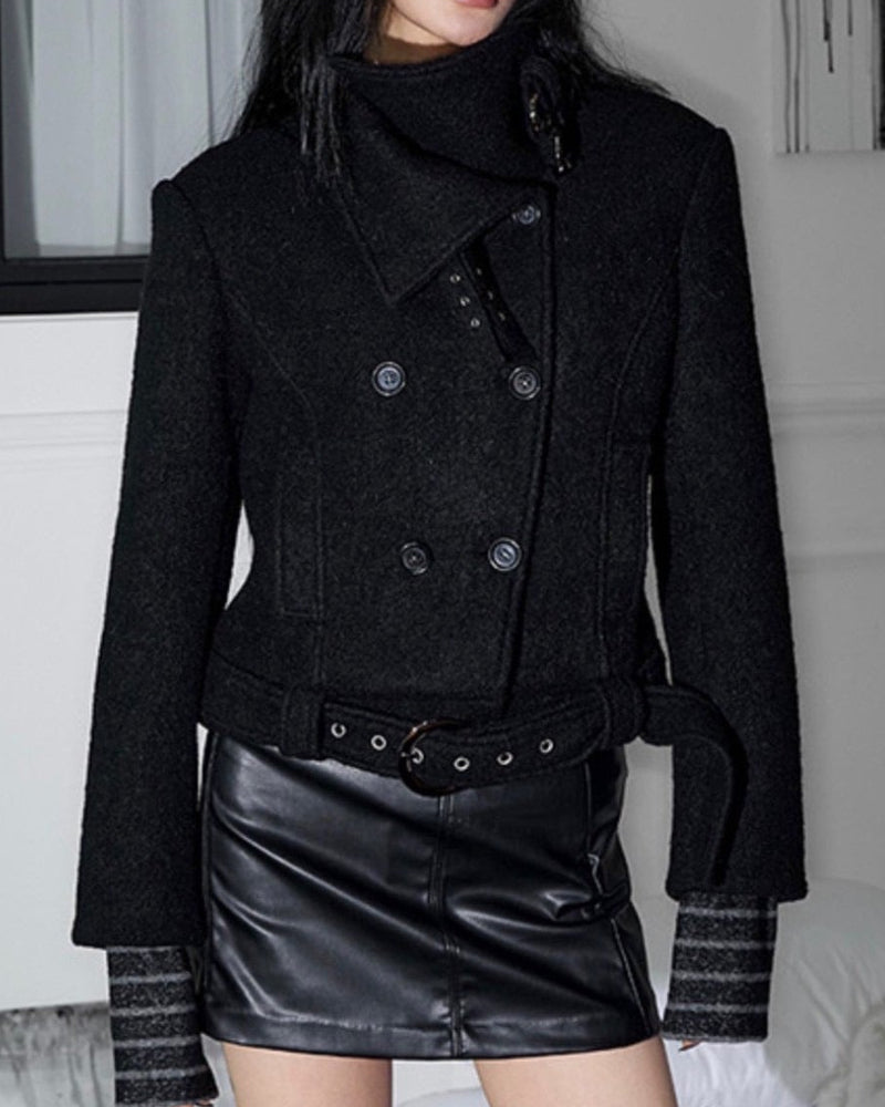 【NOT KNOWING】Double Belted High-Neck Coat