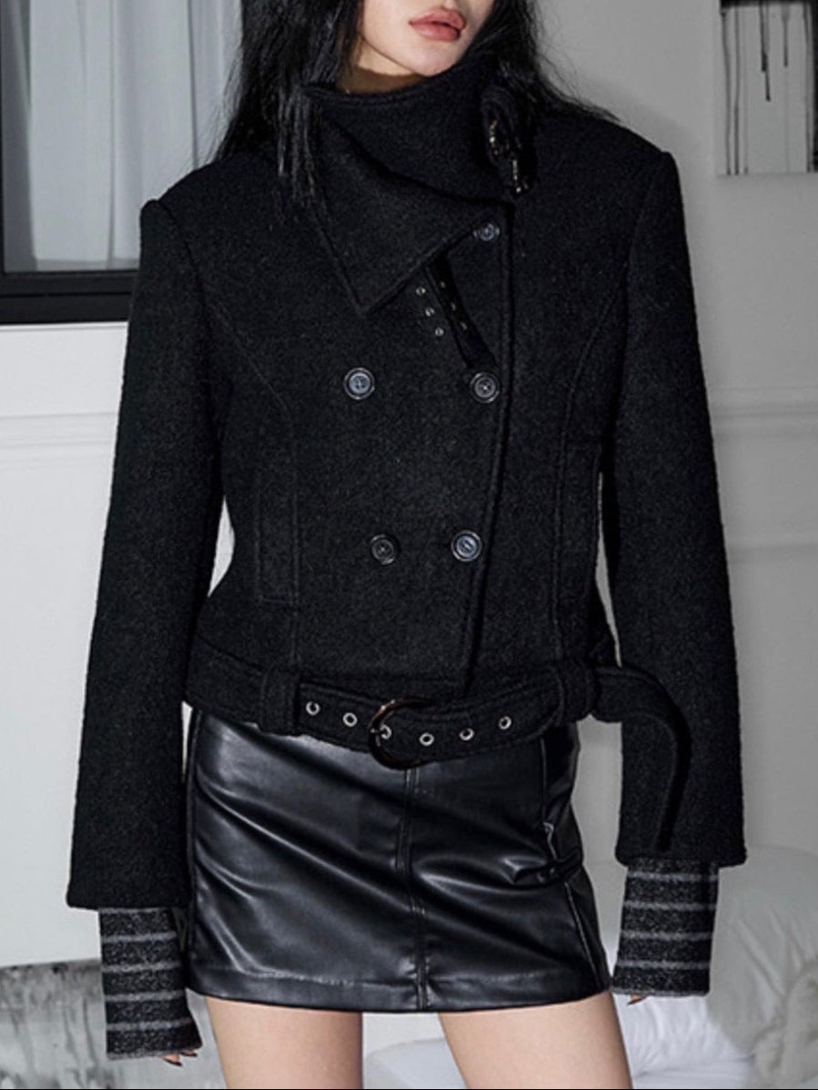 【NOT KNOWING】Double Belted High-Neck Coat