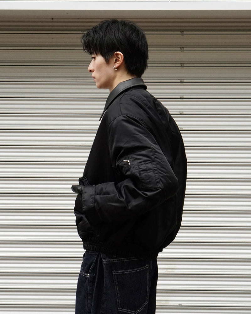 東京店WEB限定【Chikashitsu +】leather collar bomber jacket / 【チカシツプラス】レザーカラーボンバージャケット (2color)