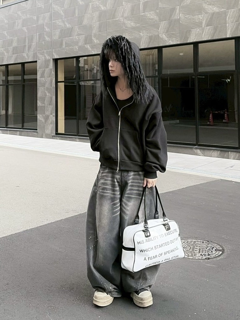 受注制【LUV CODE】fur zip up hoodie (2color)