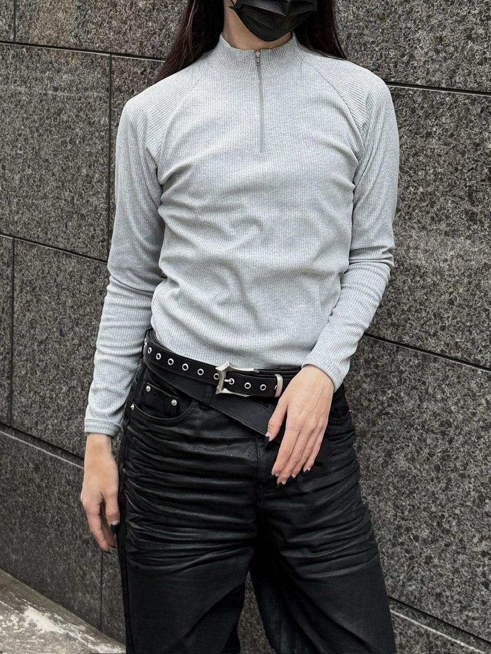 大阪店WEB限定受注制【Chikashitsu＋】mockneck zip long sleeve / 【チカシツプラス】モックネックジップ長袖Tシャツ (3color)