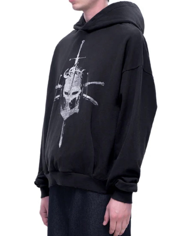 【The Boy Has No Patience】 TBHNP LUMINOUS DAWN KNIGHT AND SWORD PRINTED HOODIE / 【ザボーイハズノーペーシェンス】フロントプリントプルオーバーパーカー
