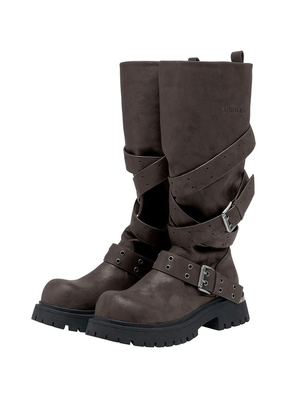 【BLACK PURPLE】Rusk Strap Slouched Boots