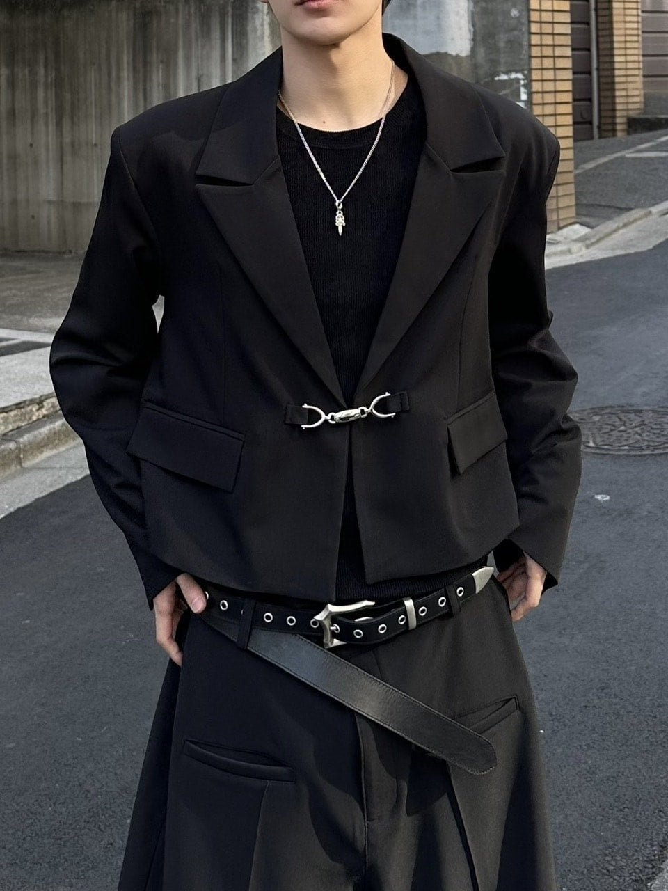 大阪店WEB限定受注制【Chikashitsu＋】mettal buckle cropped jacket / 【チカシツプラス】メタルバックルクロップジャケット