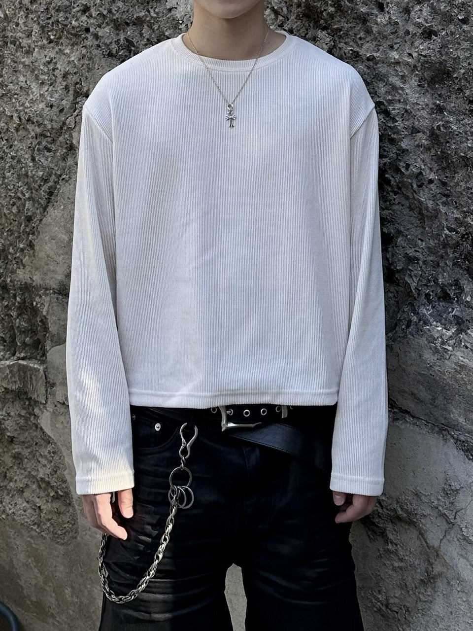 大阪店WEB限定受注制【Chikashitsu＋】cropped waffle long sleeve / 【チカシツプラス】クロップワッフルロングスリーブ (2color)
