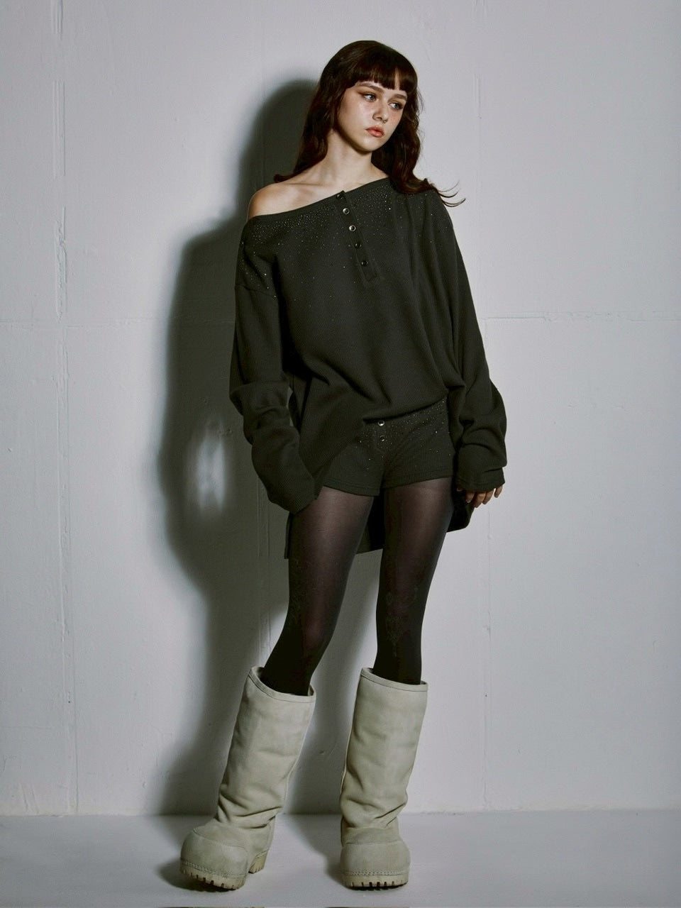 【GATELESS】WAFFLE LONG SLEEVE / 【ゲートレス】ワッフルオフショル長袖Tシャツ