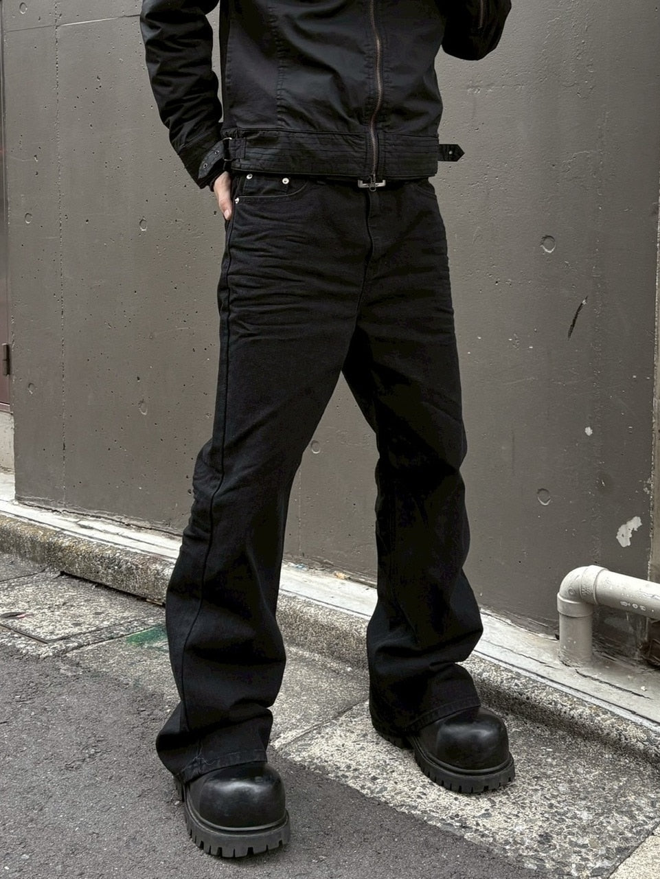 受注制【youll】essential black flare denim pants