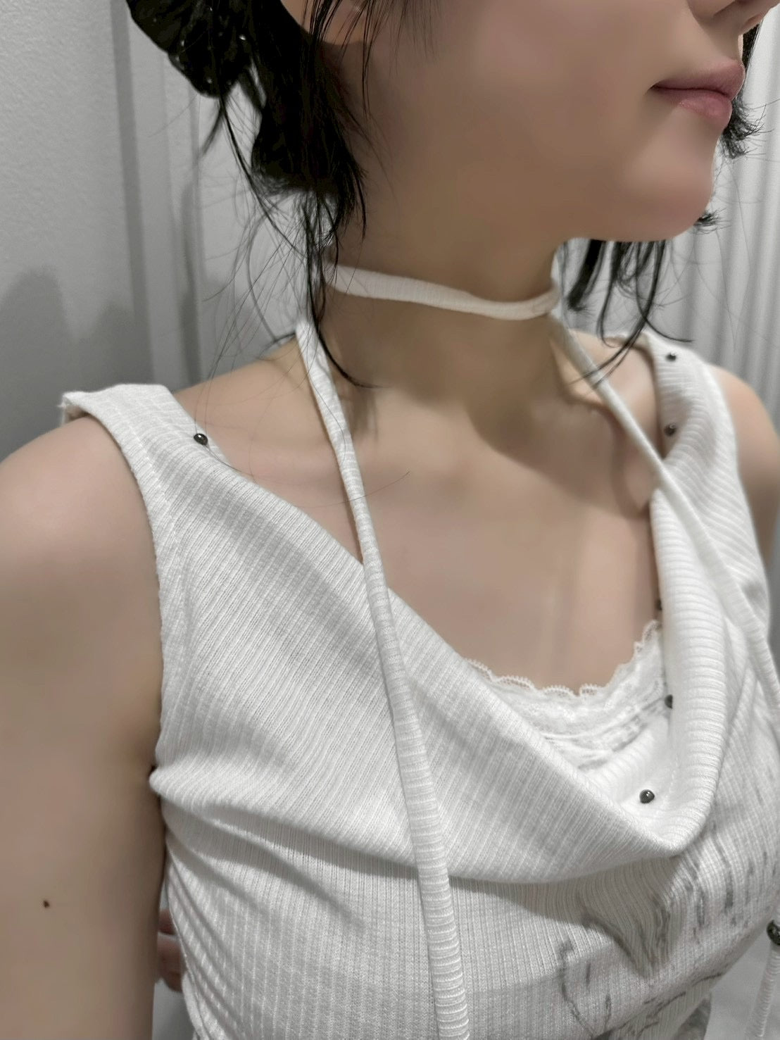 受注制【nmtc+】Doodle Lace Sleeveless Tee Muffler Set (2color)