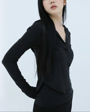 【Uglyshadow】SLIM LONG BUTTON HOODIE TOP