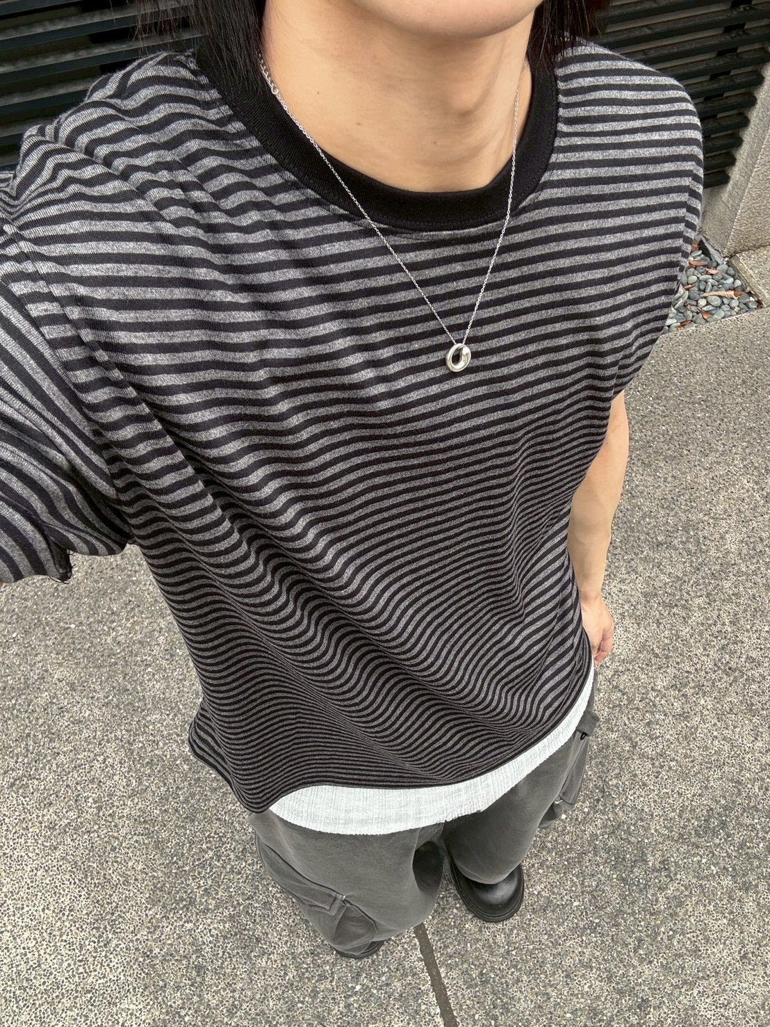 7/4 20:00発売 受注制【nmtc +】Stripe Contrast Semi Crop Tee (2color)
