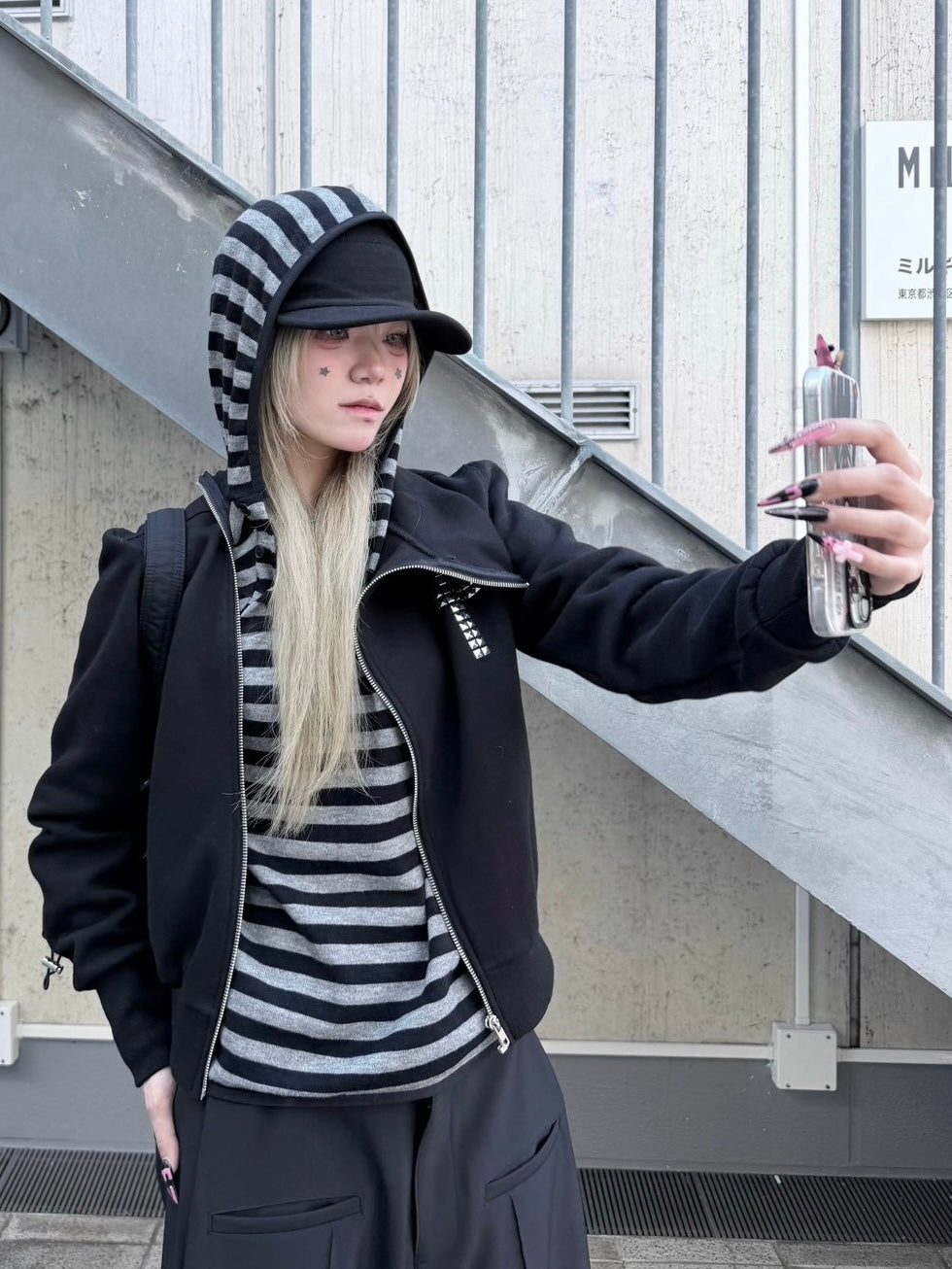 3/1 20:00発売 受注制【nmtc +】cross design diagonal zip up sweat / 【エヌエムティーシープラス】クロスデザインダイアゴナルジップアップスウェット (2color)