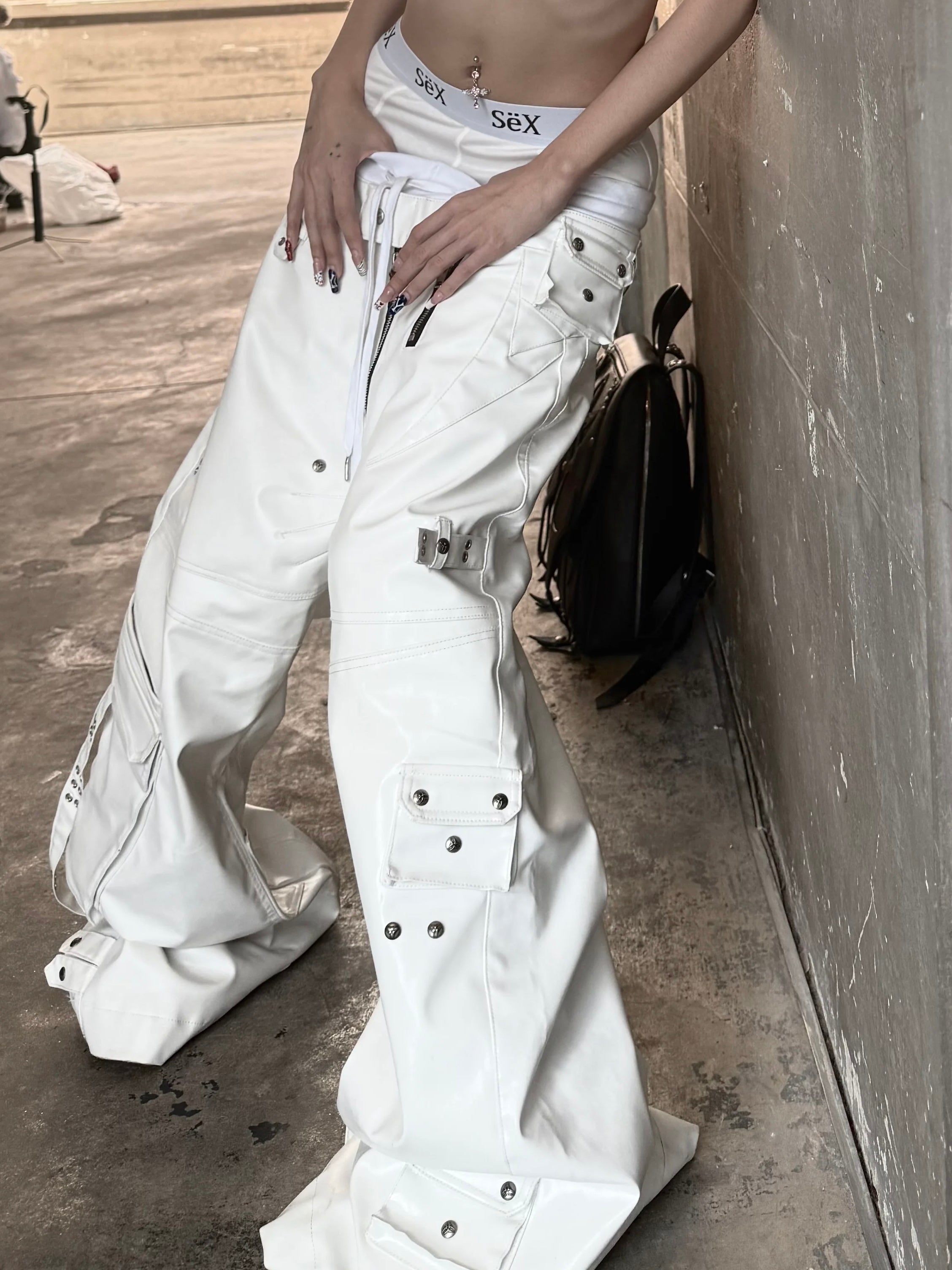 【Cozy world Wide】WHITE GHIDORAH LEATHER CARGO PANTS